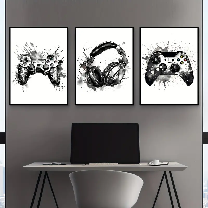 Gaming Accessories Room - Conjunto de 3 Quadros em Tela